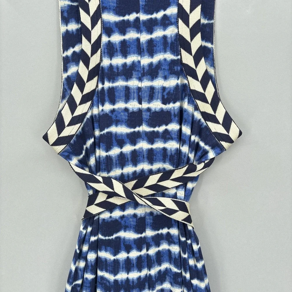Tory Burch Dress Small Blue Tie Dye Sleeveless Maxi Tank Belted Jersey Boho
